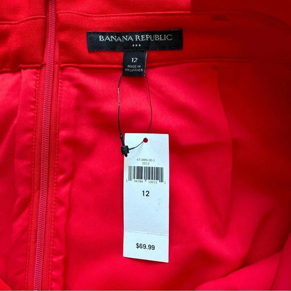 Banana Republic Red Straight Pencil Belted Skirt Ruffle Pockets Size 12 - Picture 6 of 9